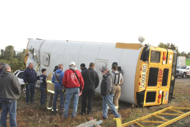 Local fire departments train in simulated bus crash